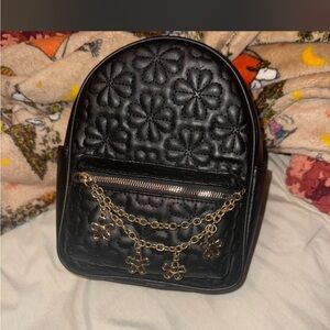 Black Quilted Backpack with Gold Chain